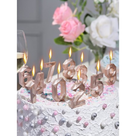 Candle in the cake on the skewer "polyhedron", number 9, 7 cm, champagne-4