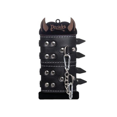 Handcuffs with two belts and red lining Pecado BDSM, leather, black-5