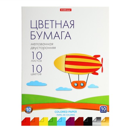 Colored paper A4, 10 colors, 10 sheets, erichkrause, bilateral, coated, in the folder, density 80 g/m2, crafts of crafts-5