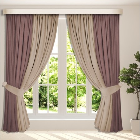 Set of curtains "Canvas", size 200x260 cm, 2 pcs, dusty rose, beige color-4