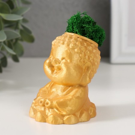 Concrete Kashpo "Buddha" 5.5x6.5x7cm gold with moss (moss green stabilized)-3