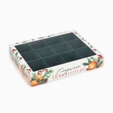 Box under 12 sweets with cells of “Sweet New Year!”, 14.5 x 18.5 x 3 cm, New Year