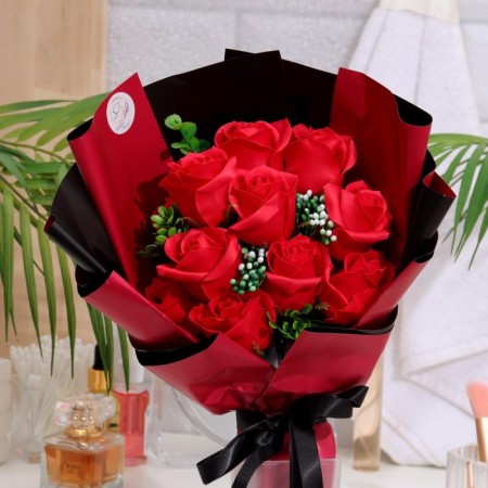 Exclusive bouquet of red soap roses, 11 pcs-3