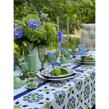 Mayolika tablecloth, size 140x220 cm, blue color-6