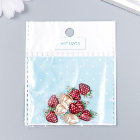 Decor for creativity metal, enamel "Ripe strawberry" red 1.6x1 cm-3