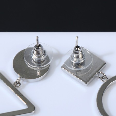 Earrings with mother -of -pearl "Magic" geometry, black color in silver-2