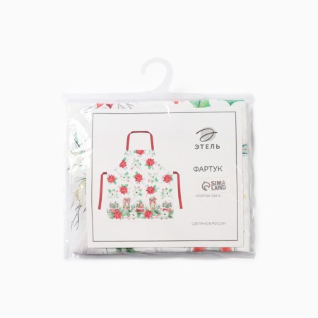 Apron "Ethel" Christmas Red Flowers 60x70cm, 100% HL, sarzha 190 g/m2-15