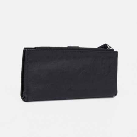 Men's purse on the button, a department for bills, for maps, for coins, black color-1