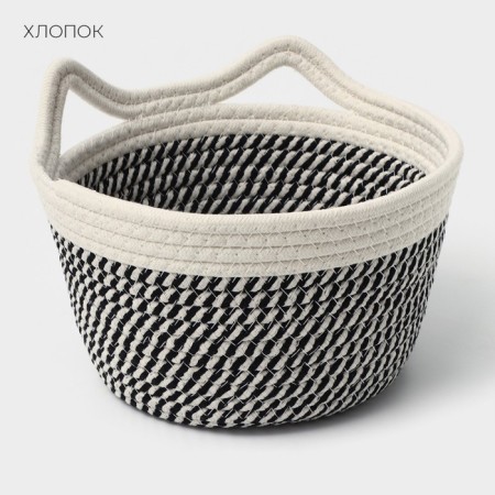 Basket for storage ladled handmade LadOM "Cats", 22 × 22 × 12.5 cm, black and white color-3