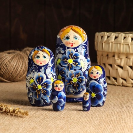 Matryoshka 5 puppet "Nina" blue, 13cm, manual painting.-4
