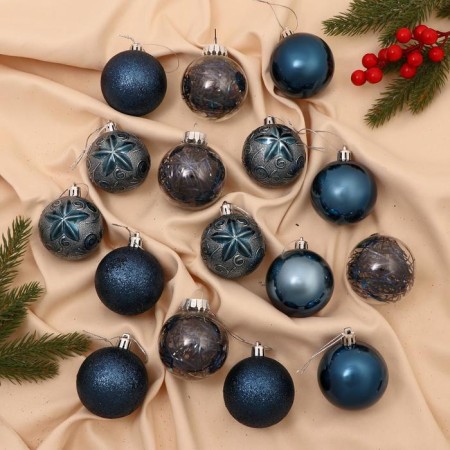 Set of balls plastic D-6 cm, 16 pcs "Festival Patterns" blue