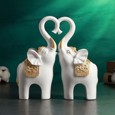 Figure "Elephant - a trunk heart" set 2pcs, 22x11cm, white with gold