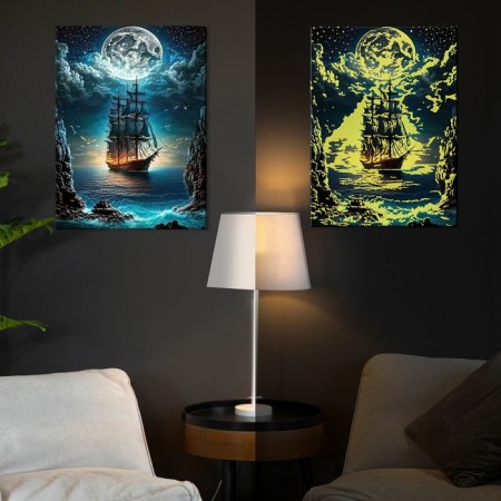 Picture on numbers with luminous paint, 40 × 50 cm "Ship in the Moonlight" 26 colors-1