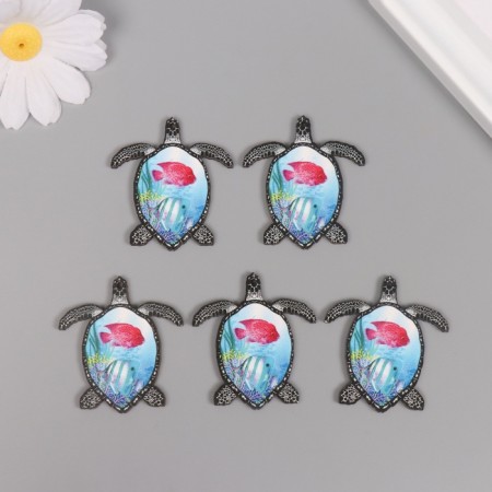 Decor for creativity wood "Turtle with fish on the shell" 4.4x4x0.3 cm-2
