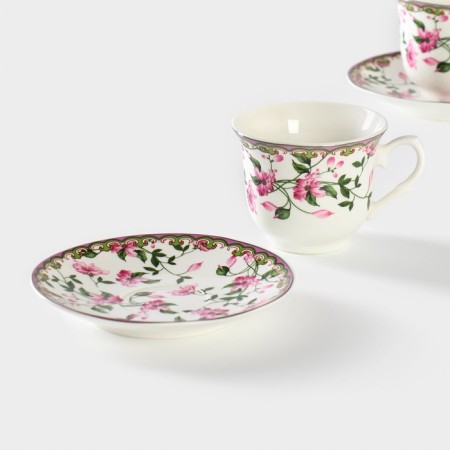 Service Porcelain Tea shade "Blanco", 4 items: 2 cups 220 ml, 2 saucers d = 14.2 cm, white color-4