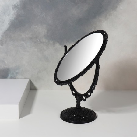 The mirror is desktop, bilateral, with an increase, a mirror surface is 11 × 15 cm, the color is black-3