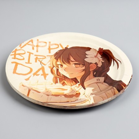 Disposable paper plate "Happy Birthday", anime, 18 cm-2