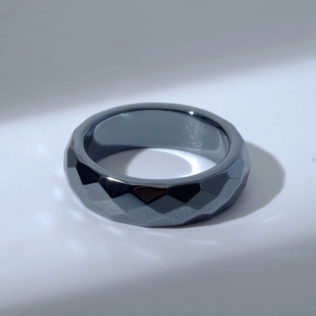 Ring "Night" for hematite, faceted, black color, size 18-3