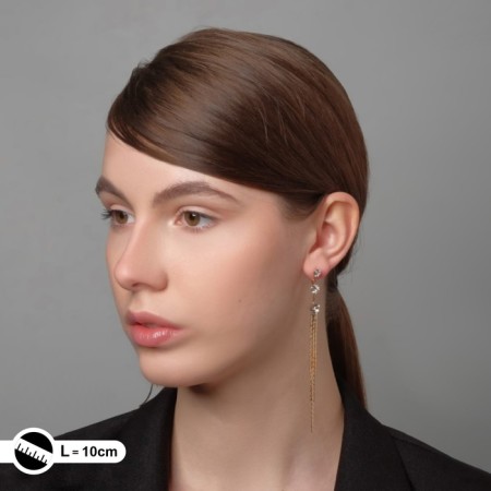 Hanging earrings with Hollywood rhinestones and crystals, white color in gold, 10 cm-1