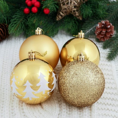 Set of balls plastic D-8 cm, 6 pcs "Christmas trees" gold