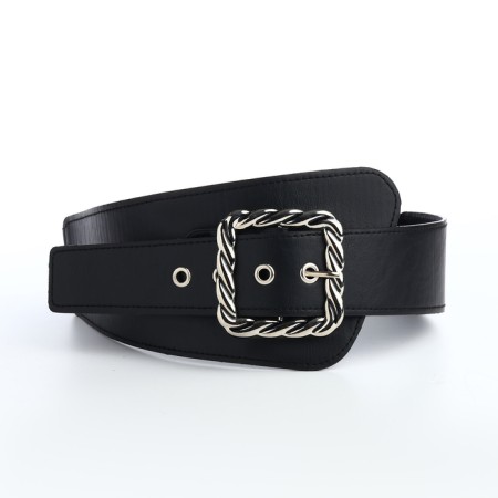 Women's belt, width 11.5 cm, metal buckle, black color-3