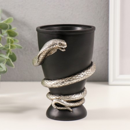 Polystone candlestick for 1 candle "Snake and Cup" silver 11.5x10x14.3 cm