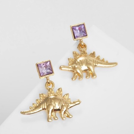 Earrings with rhinestones "dinosaurs", purple color in gold-1