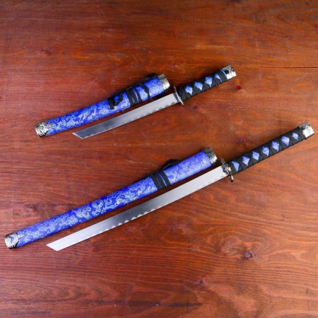 Suv. Product Katana 2V1 on a stand, scabbard fabric, dragons gold on blue 47/70cm-1