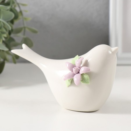 Souvenir ceramic "White bird with lilac flower" 12.4x5x6.7 cm