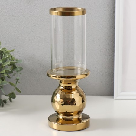 Ceramics candlestick, glass for 1 candle "Noir" d = 8 cm gold 10x10x27 cm-1