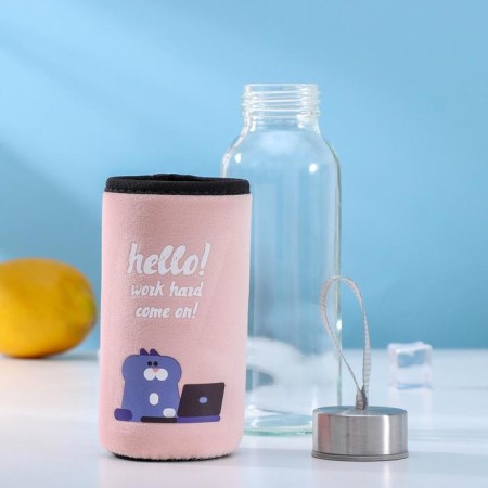 A glass bottle in Hello case, 300 ml, h = 17 cm, MIX drawing-1