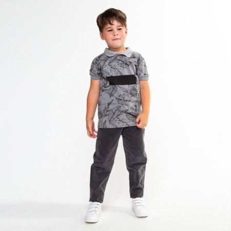 Polo T -shirt for a boy, Gray color/print mix, height 110 cm-2