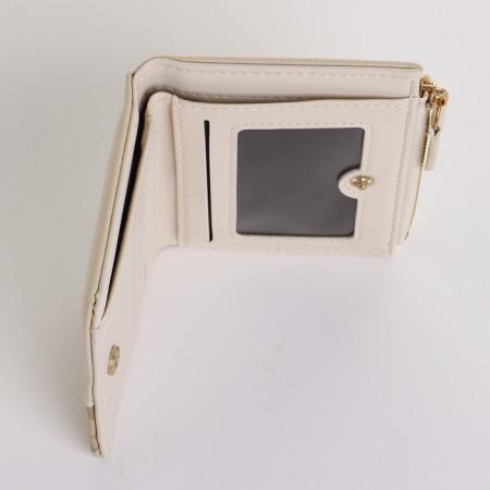 Women's wallet on the button, beige color-3