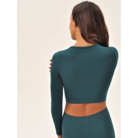 Crype female top with long sleeve Mirey Crop Top Manica Lunga, size 44-46, emerald color-1