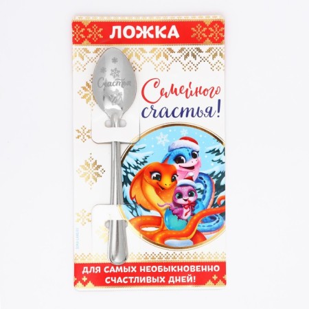 Spoon souvenir on the card "New Year's collection: family happiness", 3 x 14 cm-4