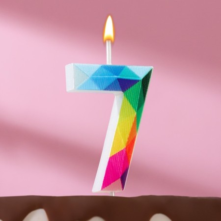 Candle in the cake on the skewer "Multi -colored faces", the number 7, 5.3 cm