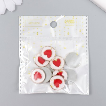 Decor for creativity Plastic "Red Heart in the Circle" White, gold 0.3x1.8x1.8 cm-3