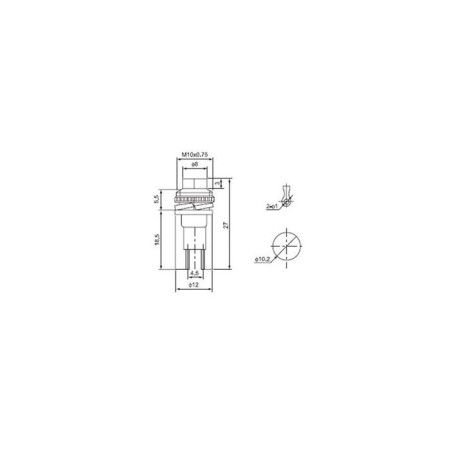 Switch-Knopka, 250 V, 2 A, On-OFF, 2C, D = 10.2 mm, without fixation, metal, red-3