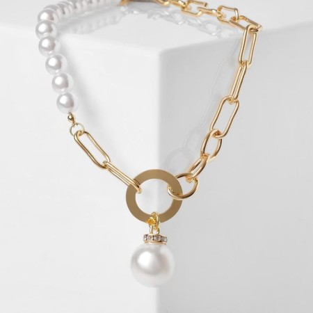 Pearl pearl "chain" dable, white color in gold, 40 cm