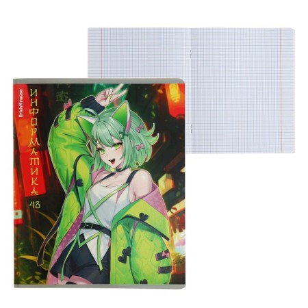 Subject notebook, 48 sheets, cage, computer science, erichkrause "manga", cardboard cover of twin-lak, unit offset white 100%, information block