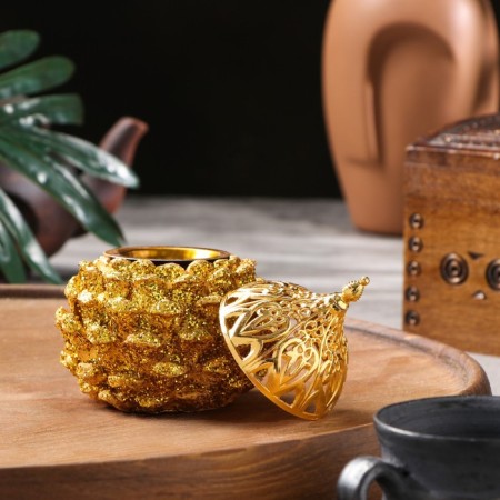 Kurilnitsa for incense powder and cones "bump", golden, 9.5x8.7 cm-1