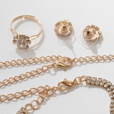 Set 4 objects: earrings, necklaces, bracelet, ring "grace" circles, white color in gold-2