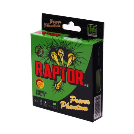 Power Phantom Raptor X4 PE, fluorescent green No. 2, diameter 0.22 mm, test 17.2 kg, 135 m-1