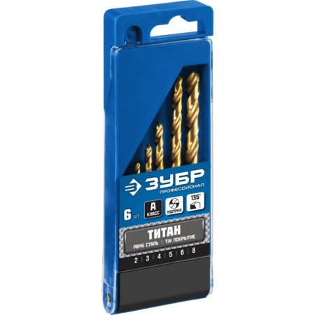 Set of drill on metal bison, p6M5, cylindrical shank, 2-8mm, 6 pcs, titanium coating 96002-1
