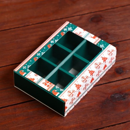 New Year. Box for 6 sweets "New Year's Patterns", 13.7 x 9.8 x 3.8 cm, confectionery packaging-3
