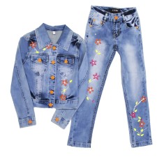 Denim costume for girls, height 110 cm, blue color