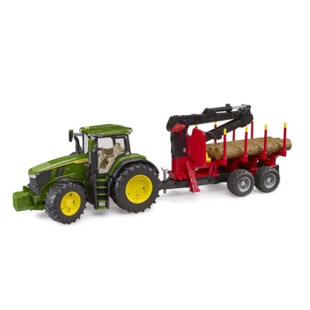 Tractor Bruder John Deere 7r 350 with trailer and 4 logs-3