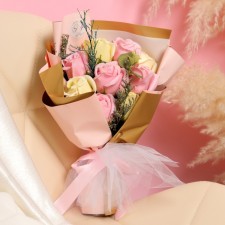 A premium bouquet of pink-yellow soap roses, 9 pcs