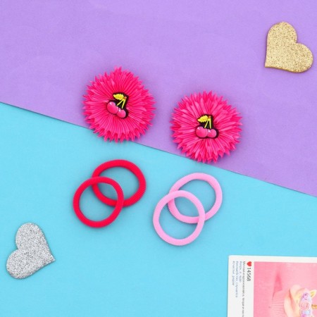 Set for hair "Ormoral" (4 elastic bands, 2 clamps 4 cm) cherries corrugated, pink-1