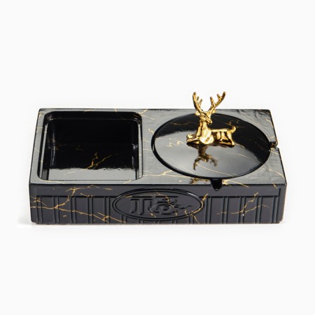 Ash "marble", 22.3 x 12.4 x 10.5 cm, ceramics, with a lid, black-1